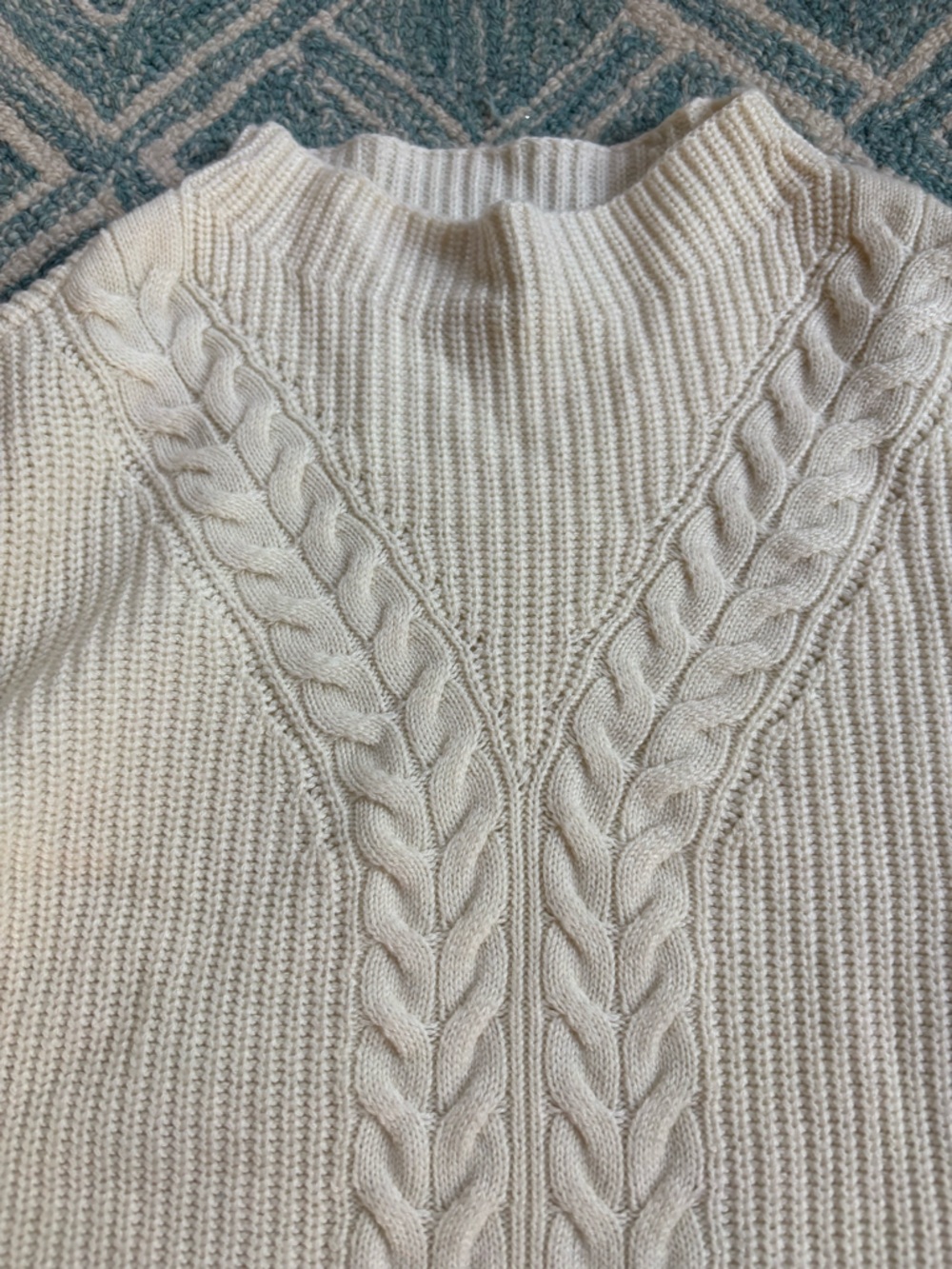Talbots Ivory Cable-Knit Mock Neck Sweater